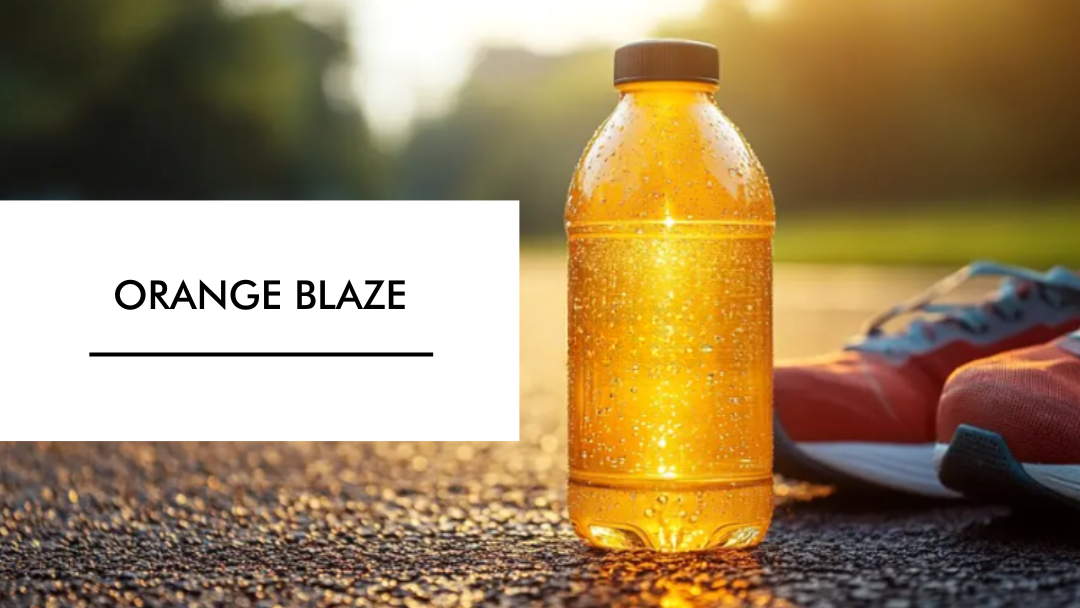 Orange blaze drink standing on floor with shoes next to